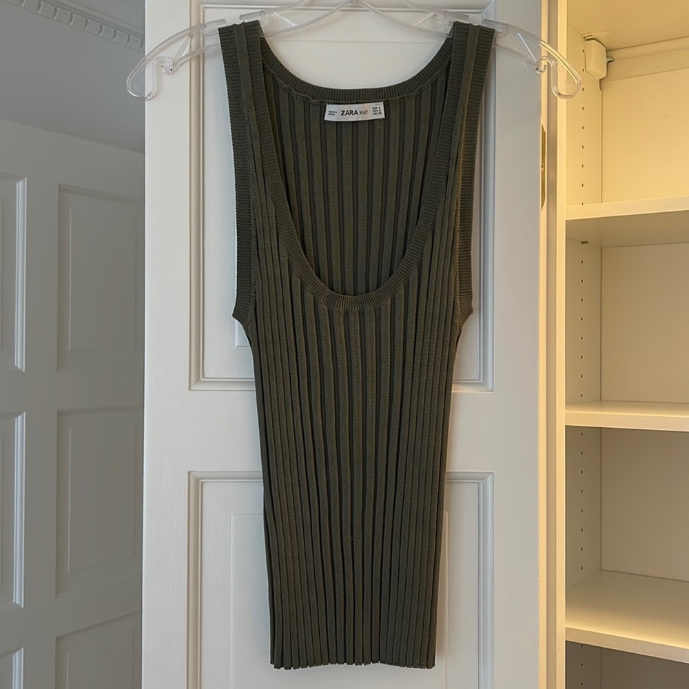 ZARA Knit + Ribbed + Olive + Tank